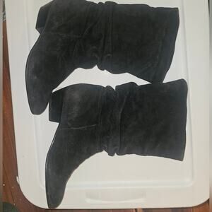 Jasmine Black Heeled Boots Faux Suede
